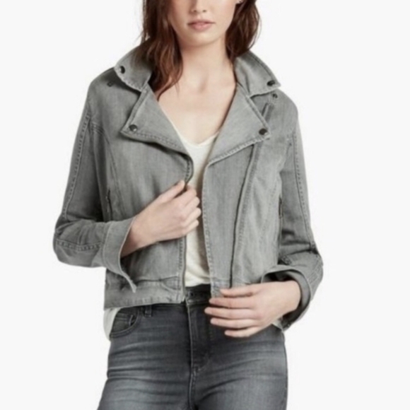 Lucky Brand Denim Moto Jacket Grey Women's Small - Picture 2 of 9